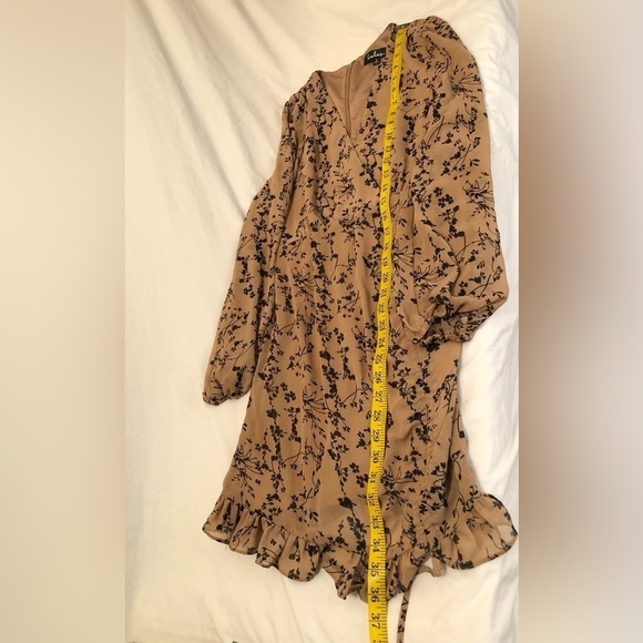 Lulus One True Love Taupe Floral Print Ruched Long Sleeve Mini Dress Small - Picture 12 of 16